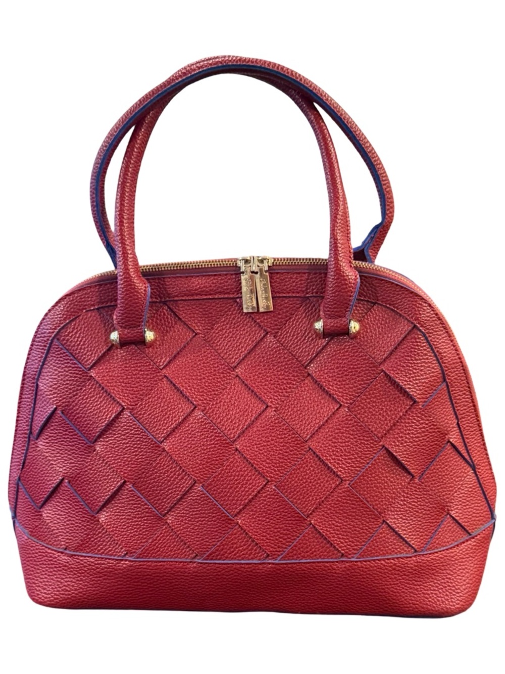 Woven Leather Satchel in Deep Burgundy - Picture 3 of 14